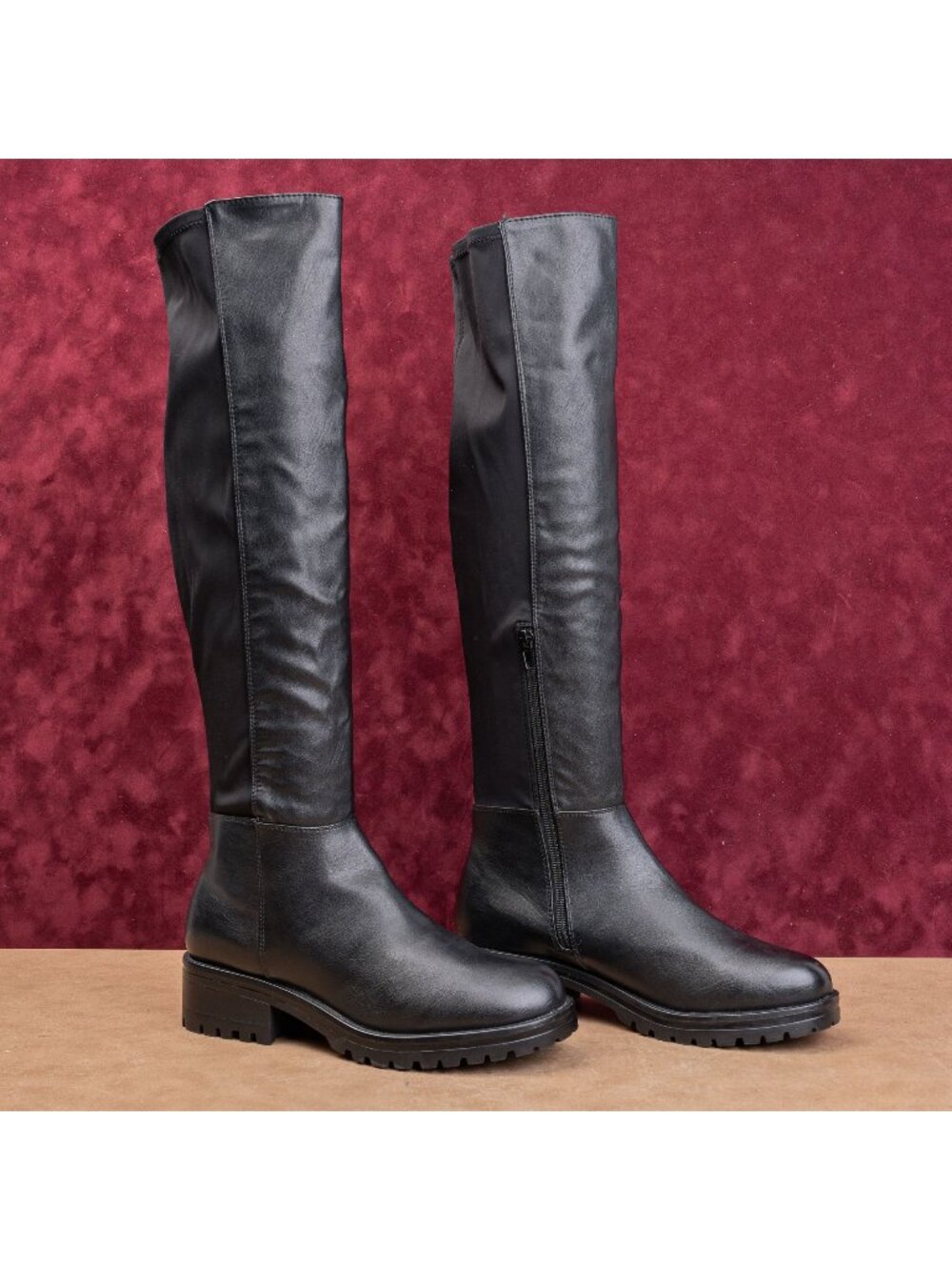 Call it Sprint Wmn Vegan Black Leather Zip Fashion Comfort Knee Boots 9US EUR40